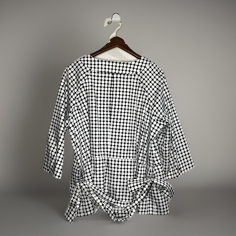 Covington Geometric Print Jacket Black White Snap Belt Wrap Waist Women XL Chic - Picture 2 of 8
